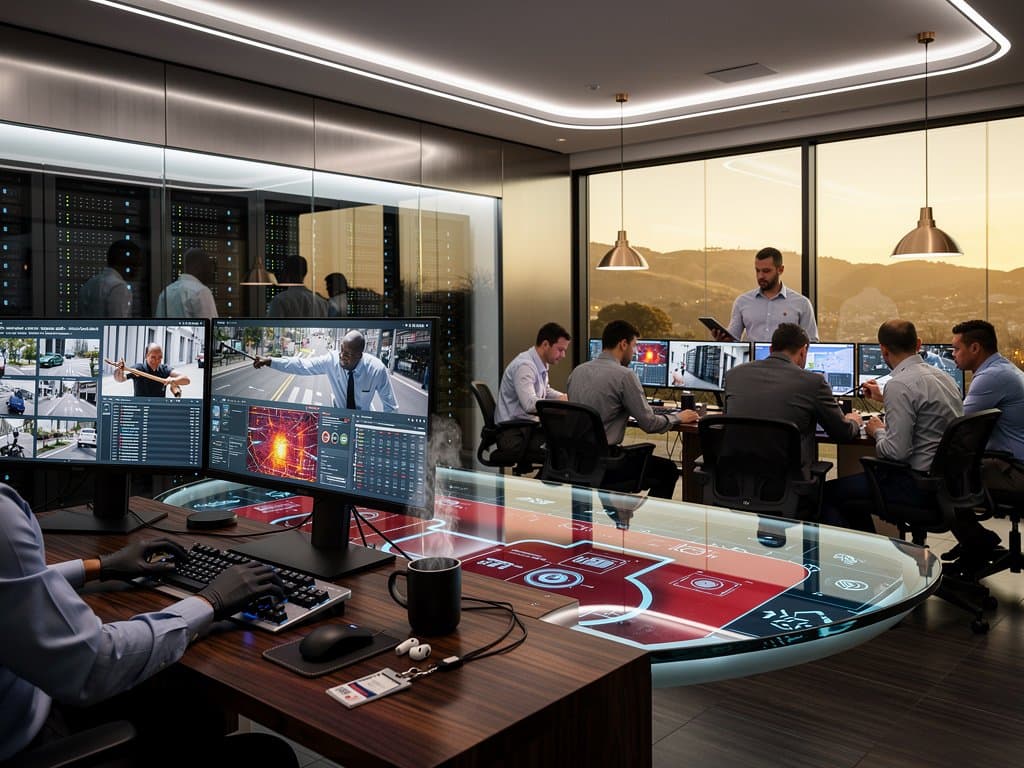 Security analysts monitor AI-driven urban feeds in high-tech fusion center